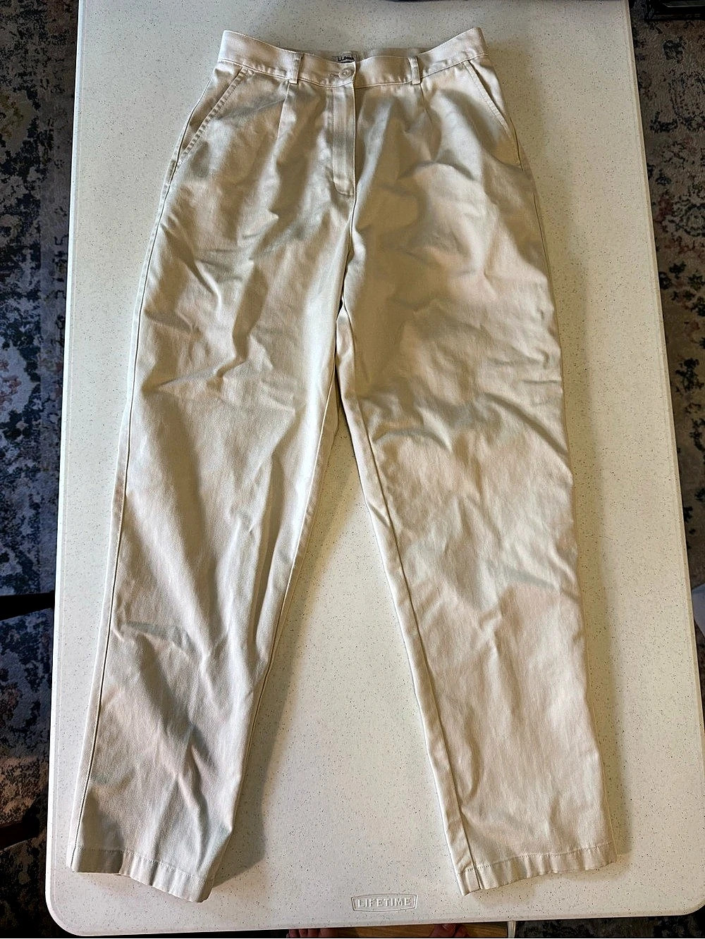 Vintage L.L. Bean Original Fit Cotton Trousers Cream Size 10